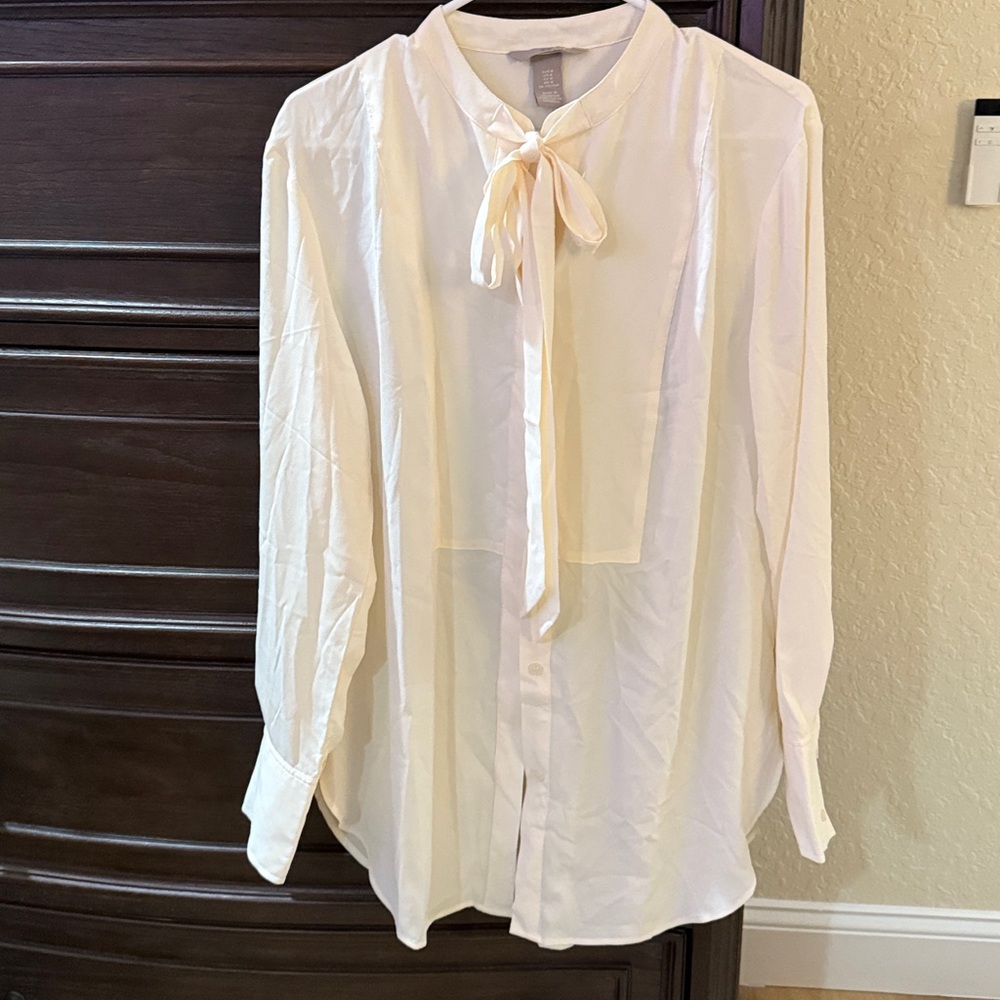 H&M Elegant Cream Blouse with Bow Tie